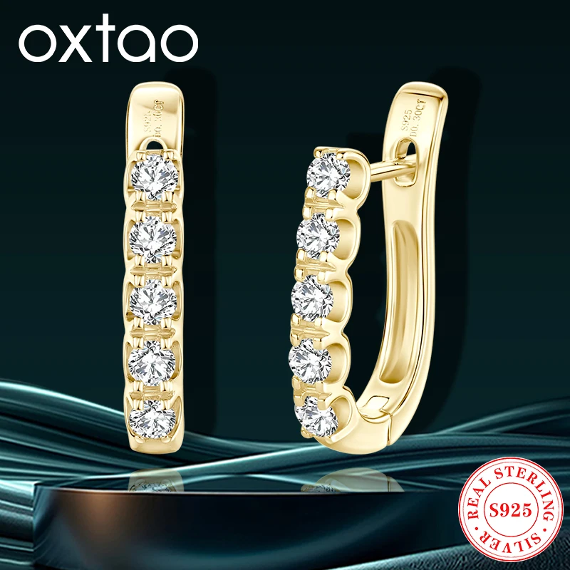 

OXTAO Single-Row Moissanite Earrings D Color Glittering Lab Diamond 925 Sterling Sliver Hoops Earrings Wedding Fine Jewelry