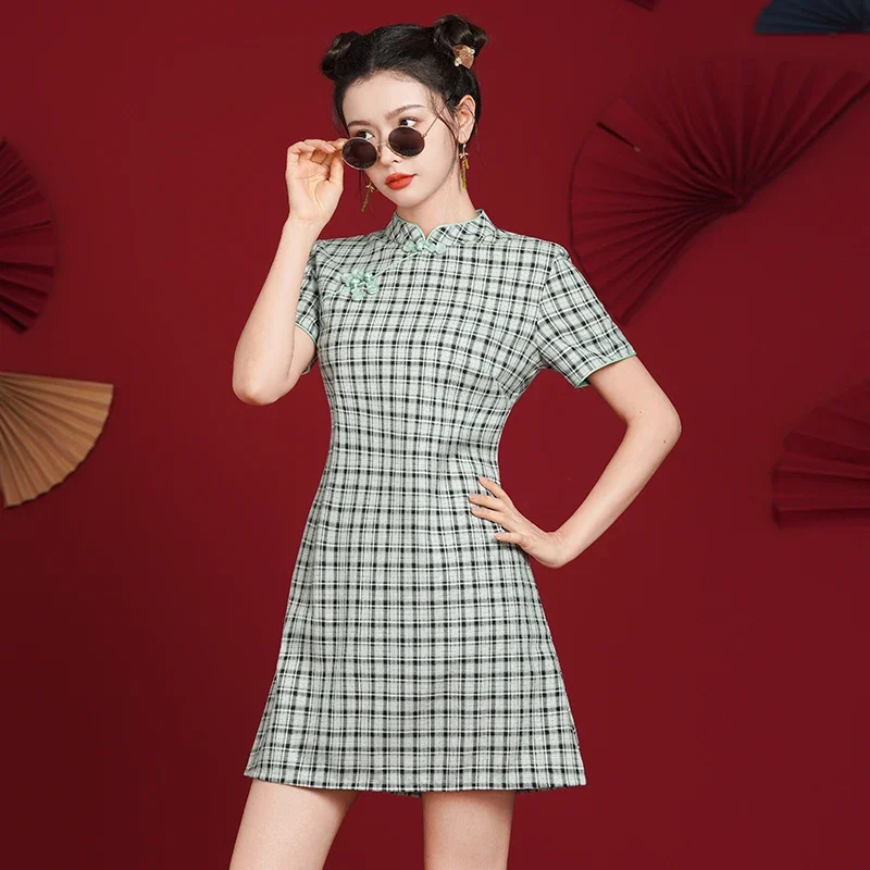 فستان شيونغسام على الطراز الصيني أنيق فضفاض منقوش للحفلات من تشيباو فستان صيفي نسائي بأكمام قصيرة #2