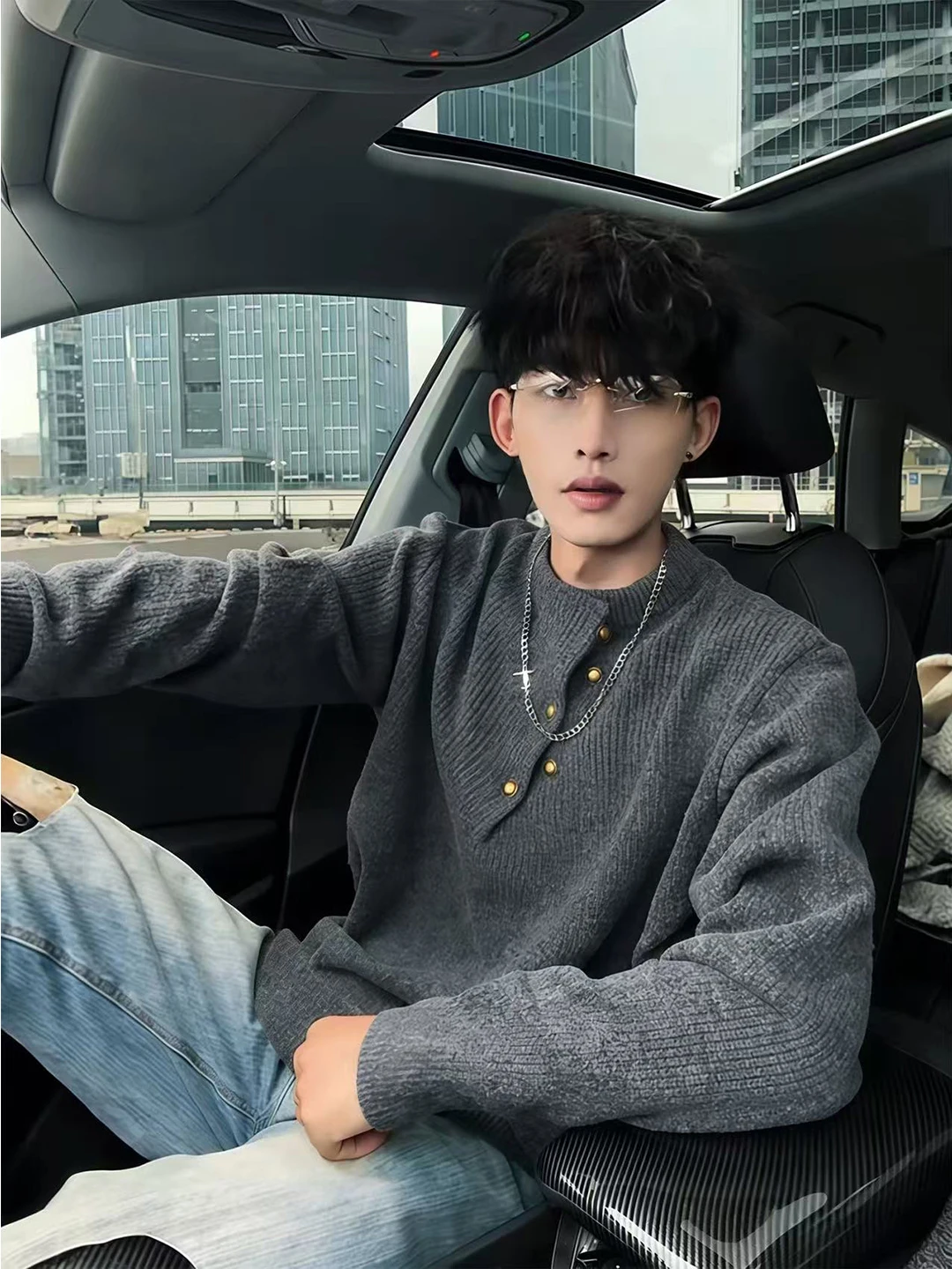 

Мужской вязаный свитер Mid-Ne, новая зимняя модель, в китайском стиле, на пуговицах, свободного кроя, повседневный, для комфортной носки