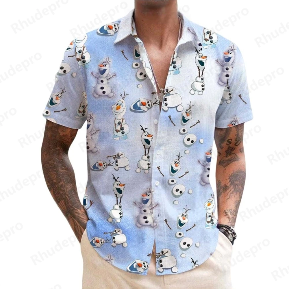 ديزني عيد الميلاد جديد أولاف المائية قميص هاواي صيفي الرجال والنساء قصيرة الأكمام زر حتى قميص عادية شاطئ قميص هاواي صيفي #2