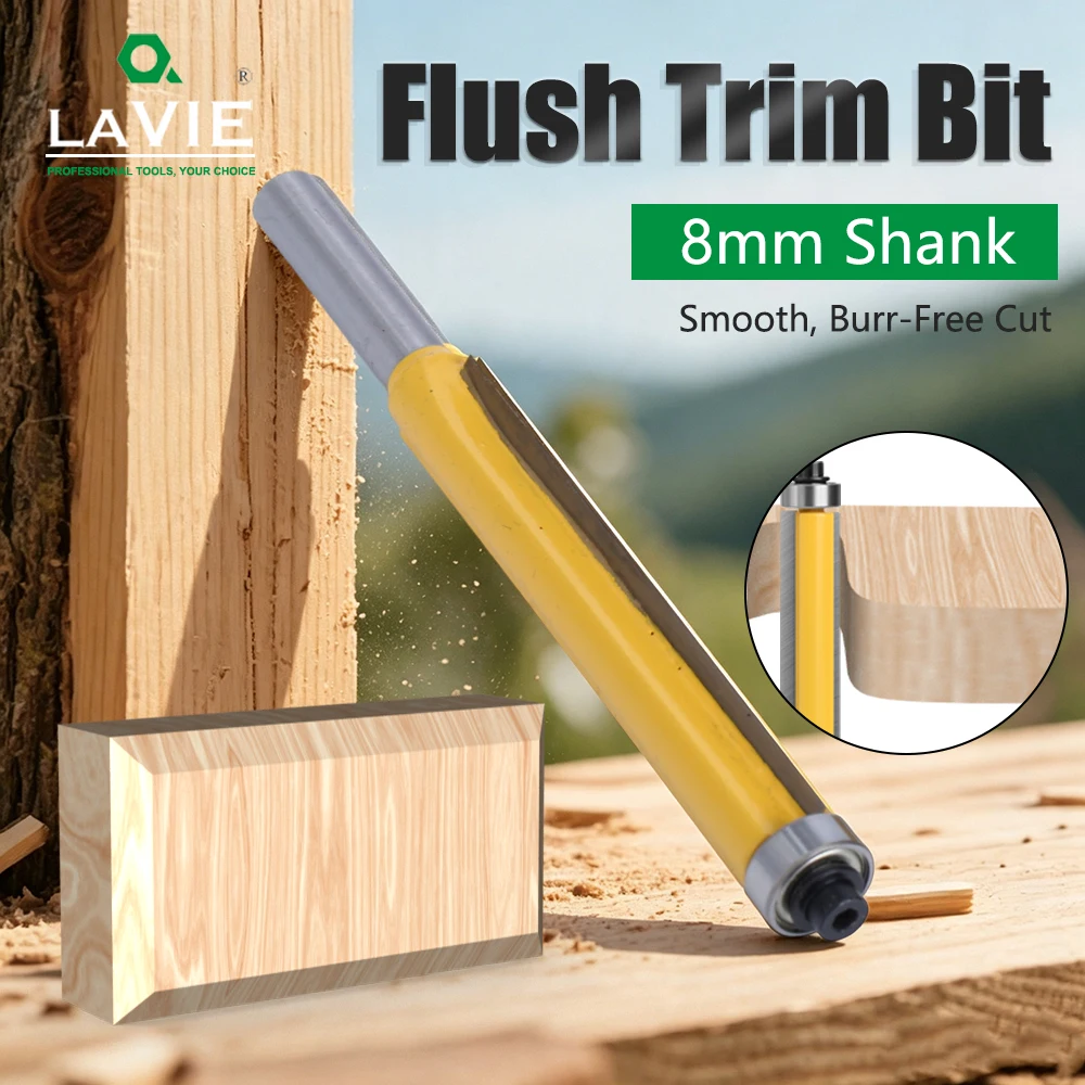 LAVIE 1pc Or 3pcs Solid Carbide Flush Trim Bit Set 8mm Shank Router Cutter For Woodworking Template Routing MC02017T3