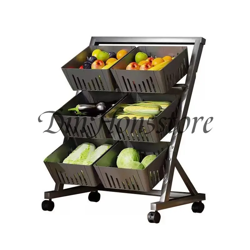 ‌Large Capacity Kitchen Shelf, Multi-Tier Fruit Vegetable Rack, Mobile Storage Cart for Snacks Toys, Heavy Duty Floor Organizer