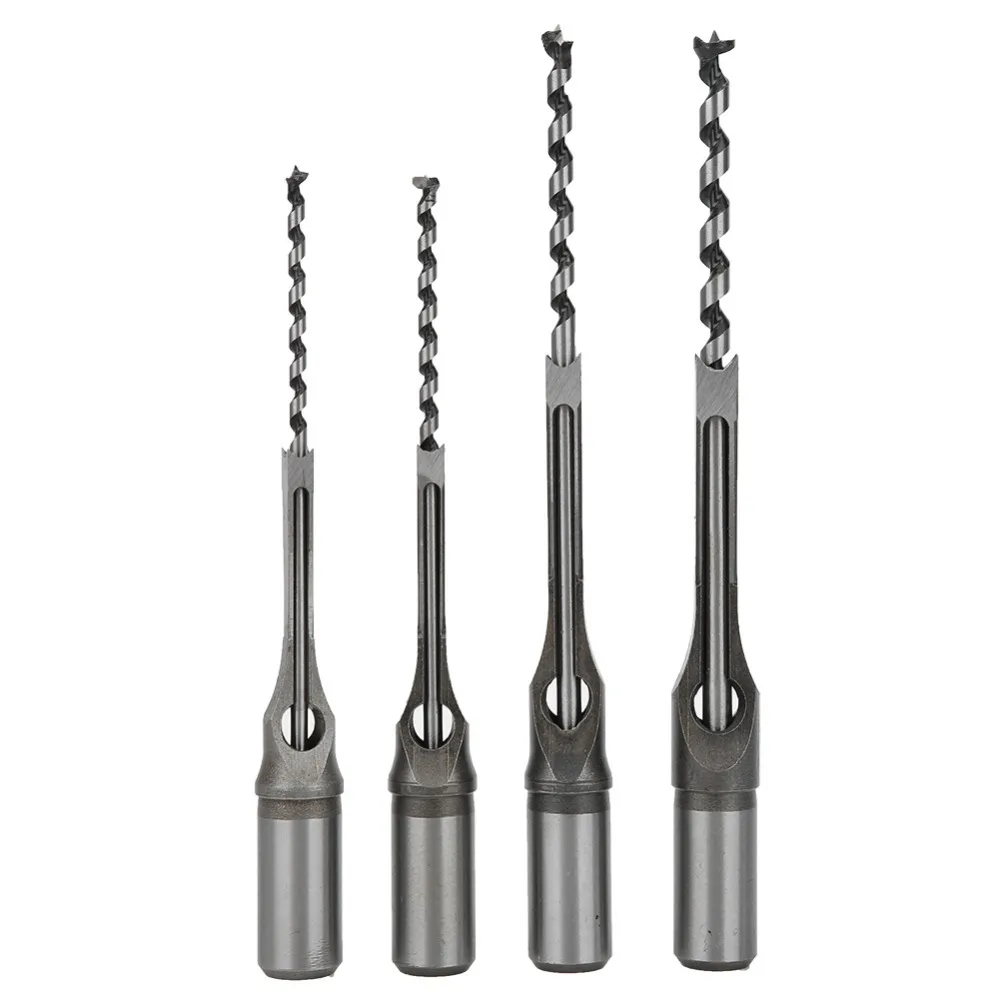 4pcs Bearing Steel Material Square Hole Drill Bits 1/4 5/16 3/8 1/2 Inch 6-9.5mm Size Range Woodworking Drill Bit Set