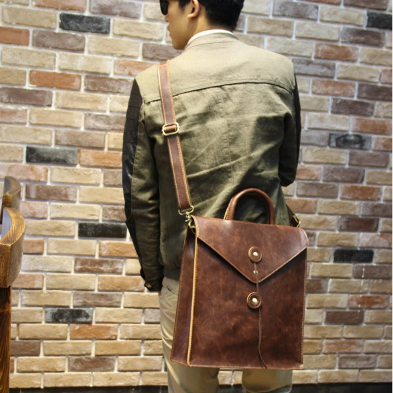 LESBGE Fashion Crazy Horse PU Leather Bags for Men Brand Shoulder Bag Messenger Bag Briefcase for Laptop Backpack