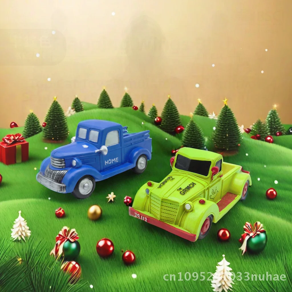 Resin Truck Christmas Ornaments Creative Classic Car Home Decor Wholesale Green & Blue Truck Crafts for Entrance Bedroom
