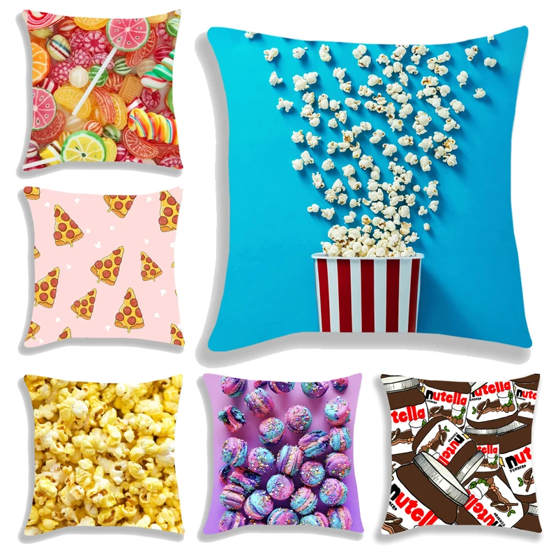 Popcorn Pizza Pillowcase Decorative Sofa Cushion Case Kiwi Lollipop Bed Pillow Cover Candy Home Decor Car Pillow Case No Insert