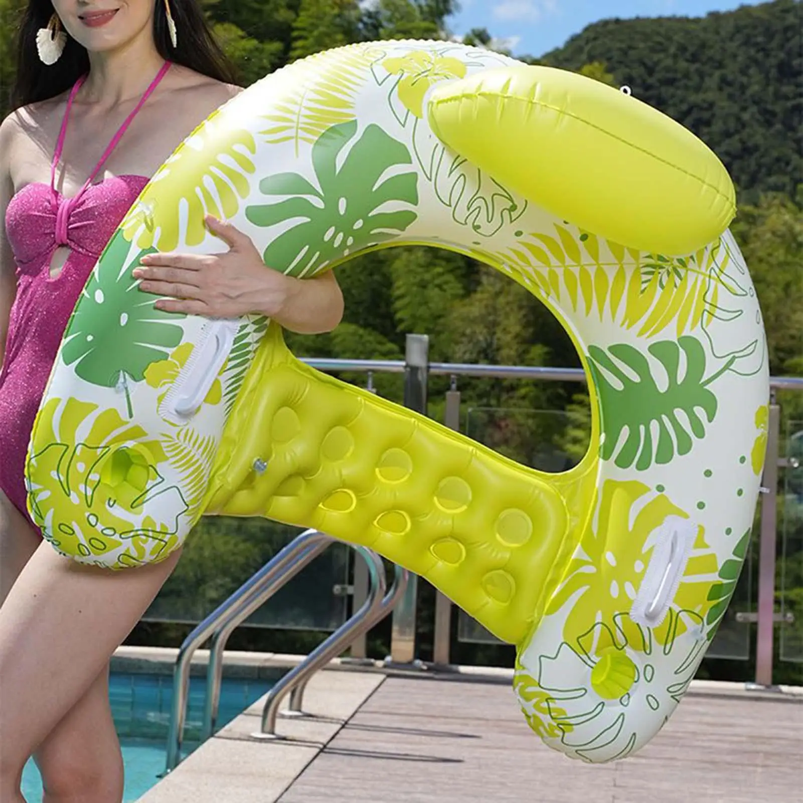Flotador inflable para piscina, flotadores para piscina, silla flotante para piscina con portavasos, tumbona ergonómica para balsa de natación, silla de agua para hombres y mujeres