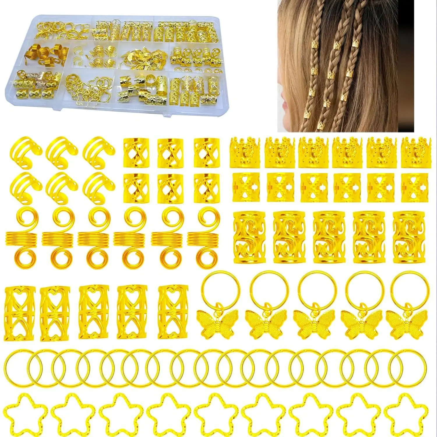 

Premium 200 Count New Fashion Dreadlocks Open Hair Ring Set for Braid Extension Headwear Decoration Hot Selling