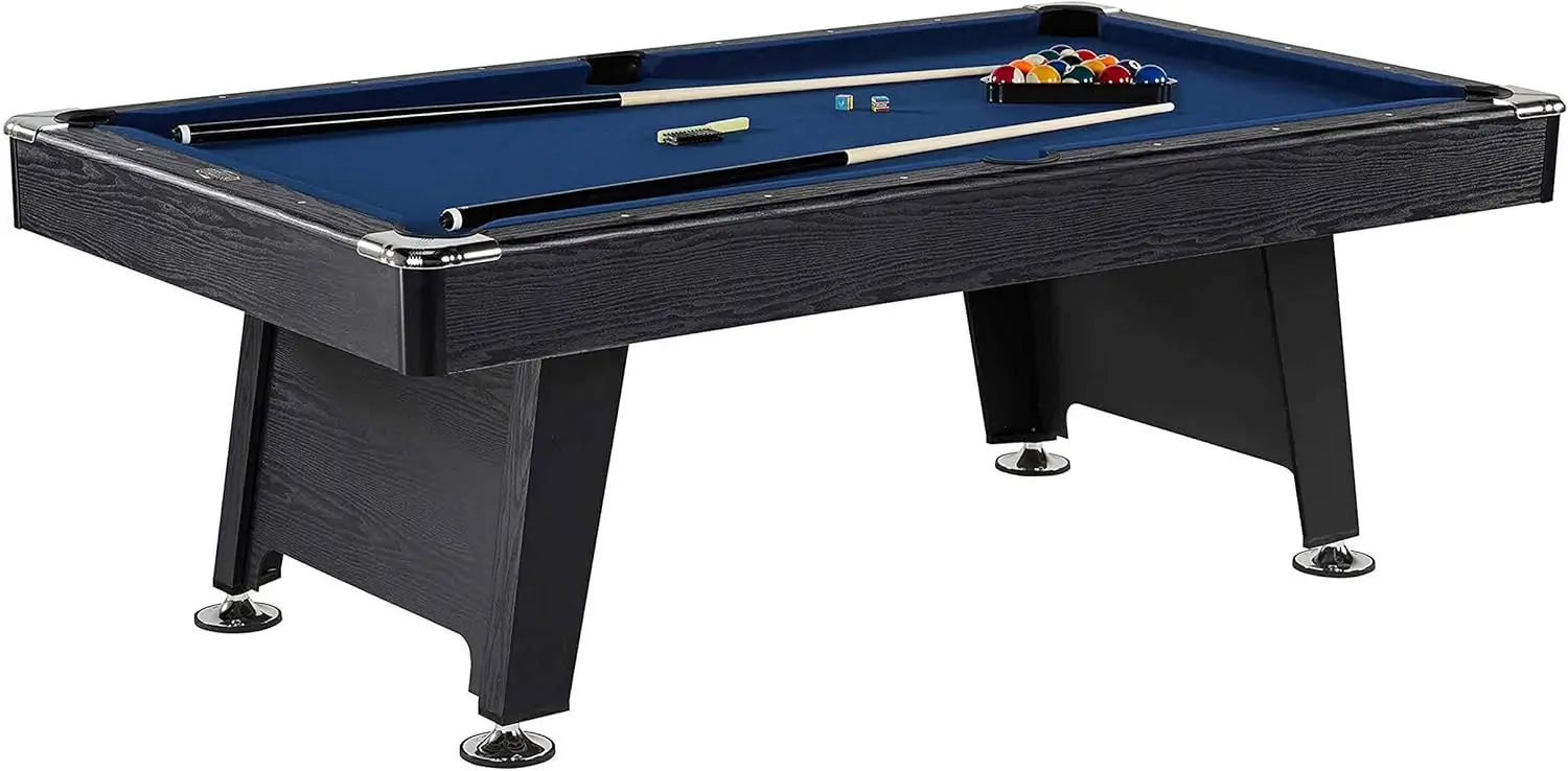 7 Ft Pool Table, Modern Drop Pocket Design with Billiard Ball and Cue Stick Set, Perfect for Game Rooms