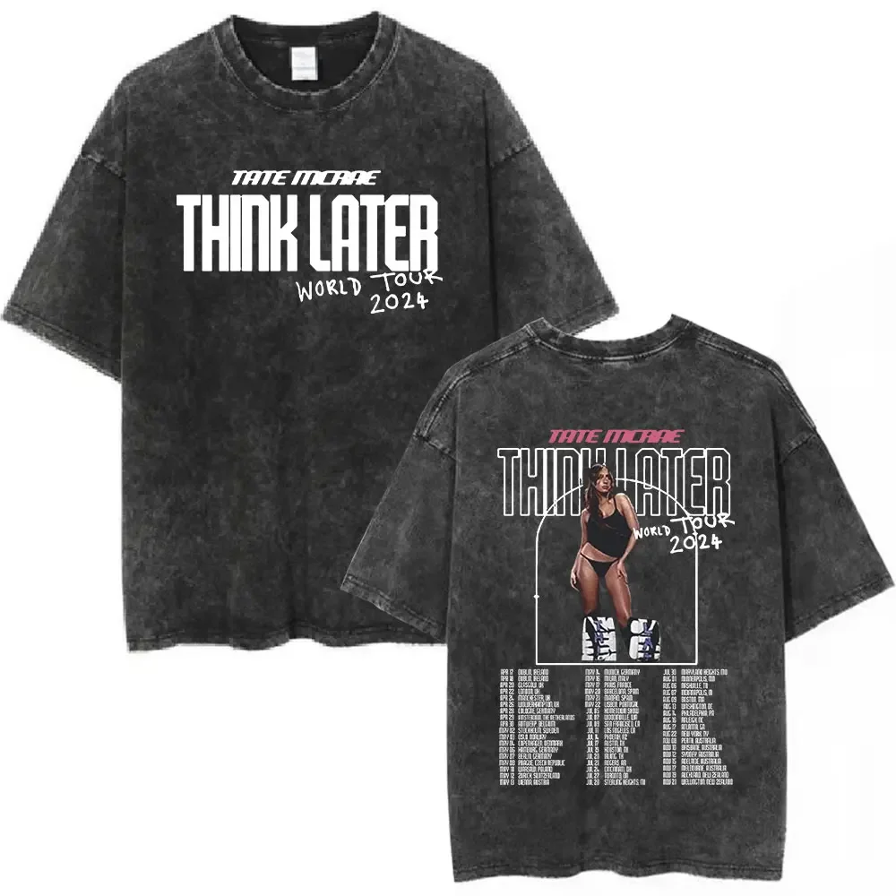 Tate Mcrae Greedy Album Tour Merch T Shirt Men Women Fashion Vintage Washed Short Sleeve Oversized T-shirts 100% Cotton T Shirts image 3