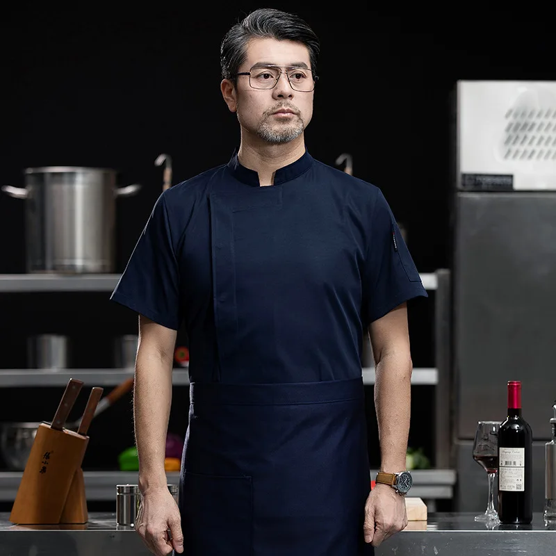 Uniforme de chef fin à manches courtes pour hommes, salopette blanche, manches longues, cuisine occidentale, salle à manger, hôtel, restaurant, pâtisserie, été