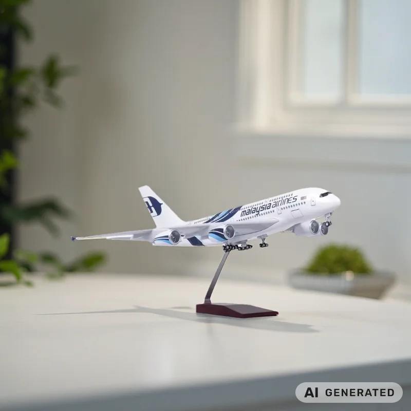 1:160 Scale Malaysia A380 Airplane Models 46cm Resin Diecast Model Aircraft For Aviation Static Decoration Gift With Stable Base