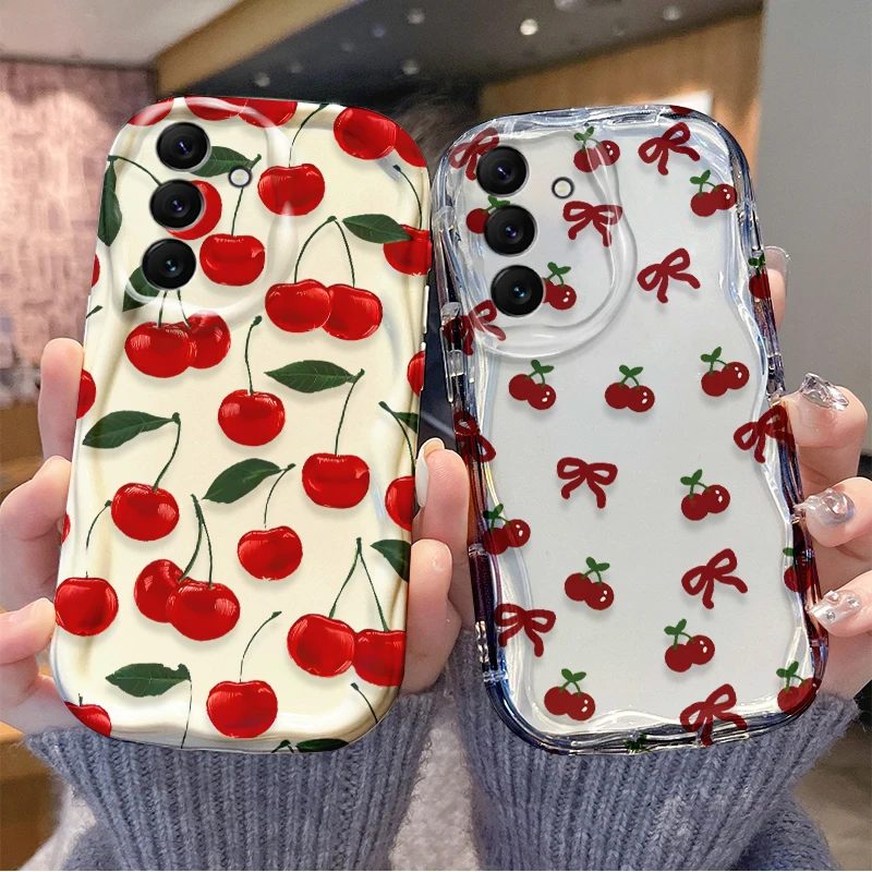 Cherry Love Pattern Clear Soft Case For Samsung Galaxy S26 S25 S24 Ultra S23 S22 S21 Plus S20 FE A56 A55 A54 A53 A52 4G 5G Cover