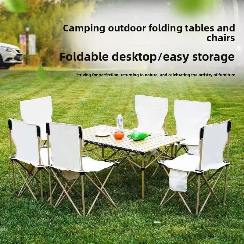 Portable Outdoor Tables and Chairs Full Set Picnic Cooking Camping Barbecue Picnic Folding Tables and Chairs Easy Folding One