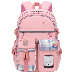 Cute Bear Schule Taschen Für Teenager Mädchen Kinder Wasserdichte Rucksack Plaid Schul Kinder Orthopädie Schule Rucksäcke Satchel