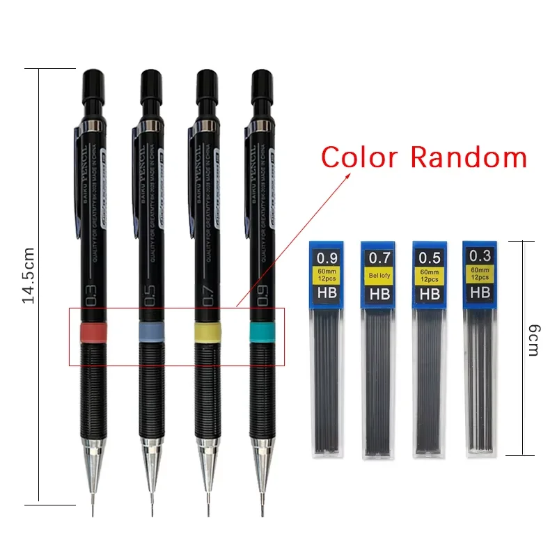 0.3/0.5/0.7/0.9mm Mechanical Automatic Pencil Set with 4box Leads, for Student School Writing Art Drawing Supplies Stationery