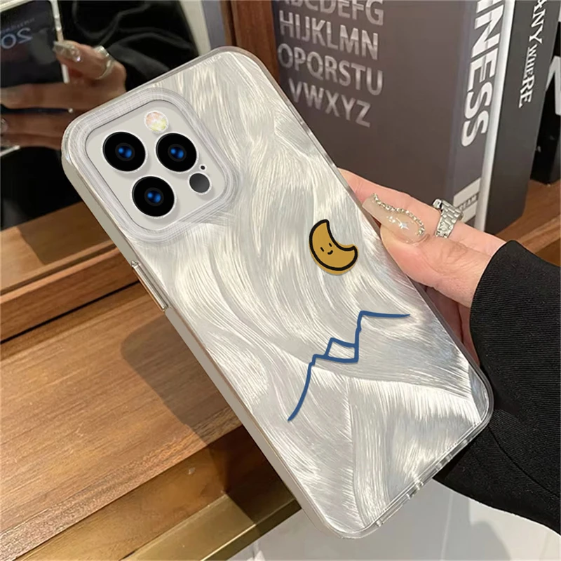 

Cute Little Moon Painting Pattern IMD Case For iPhone 7 8 X XS XR SE2 SE3 Feather Yarn Soft Shockproof Phone Cover Fundas