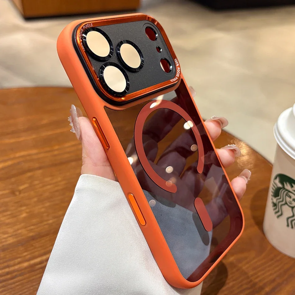 Luxus Transparent für Magsafe Telefon Fall für IPhone 17 Pro Max 17Air 16 15 14 13 12 11 Pro Max Überzug Kamera Stoßfest Abdeckung