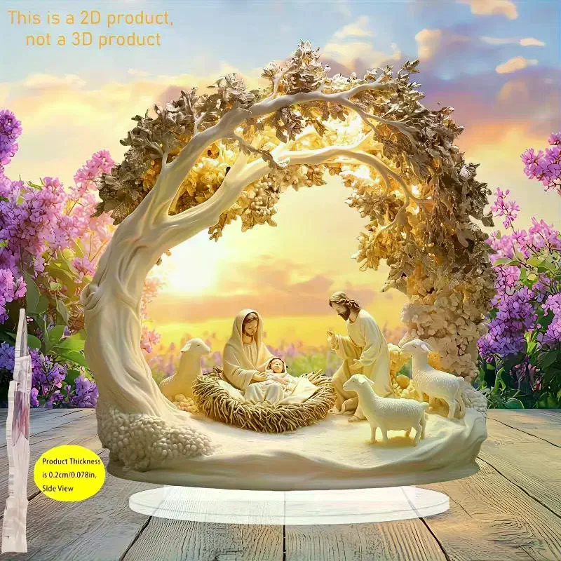 Desktop Decor Family Statue Jesus Tree Of Life Newborn Acrylic Flat Plate Desktop Decoration Ornaments For Home Decor