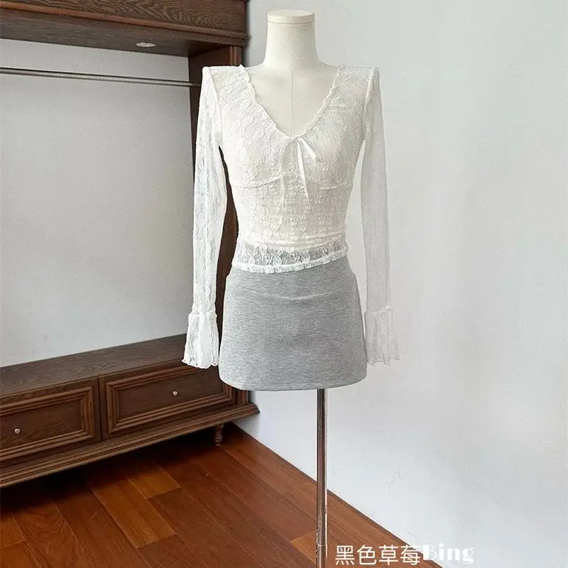 Autumn Korean Sweet Style Black Fungal Edge Lace Splicing Hoodie Coat Loose Casual Versatile Zipper Top Female Clothing