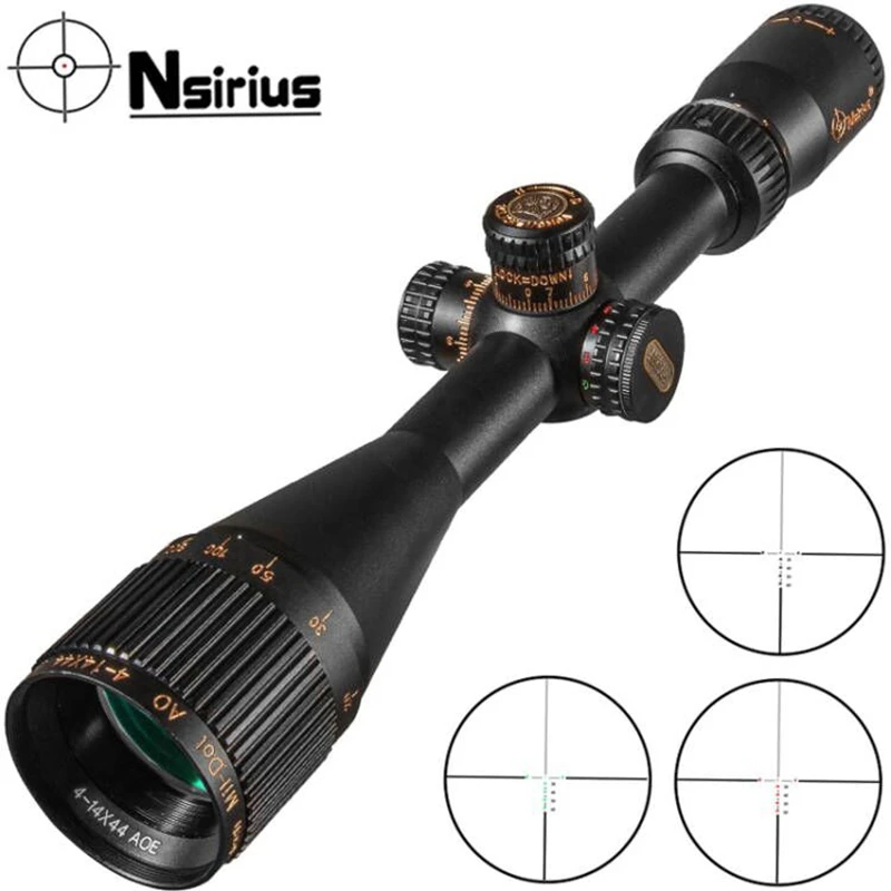 NSIRIUS 4-14X44 AOE Tactical Riflescope Optical Sight Red Green Llluminate Crosshair Hunting Rifle Scope