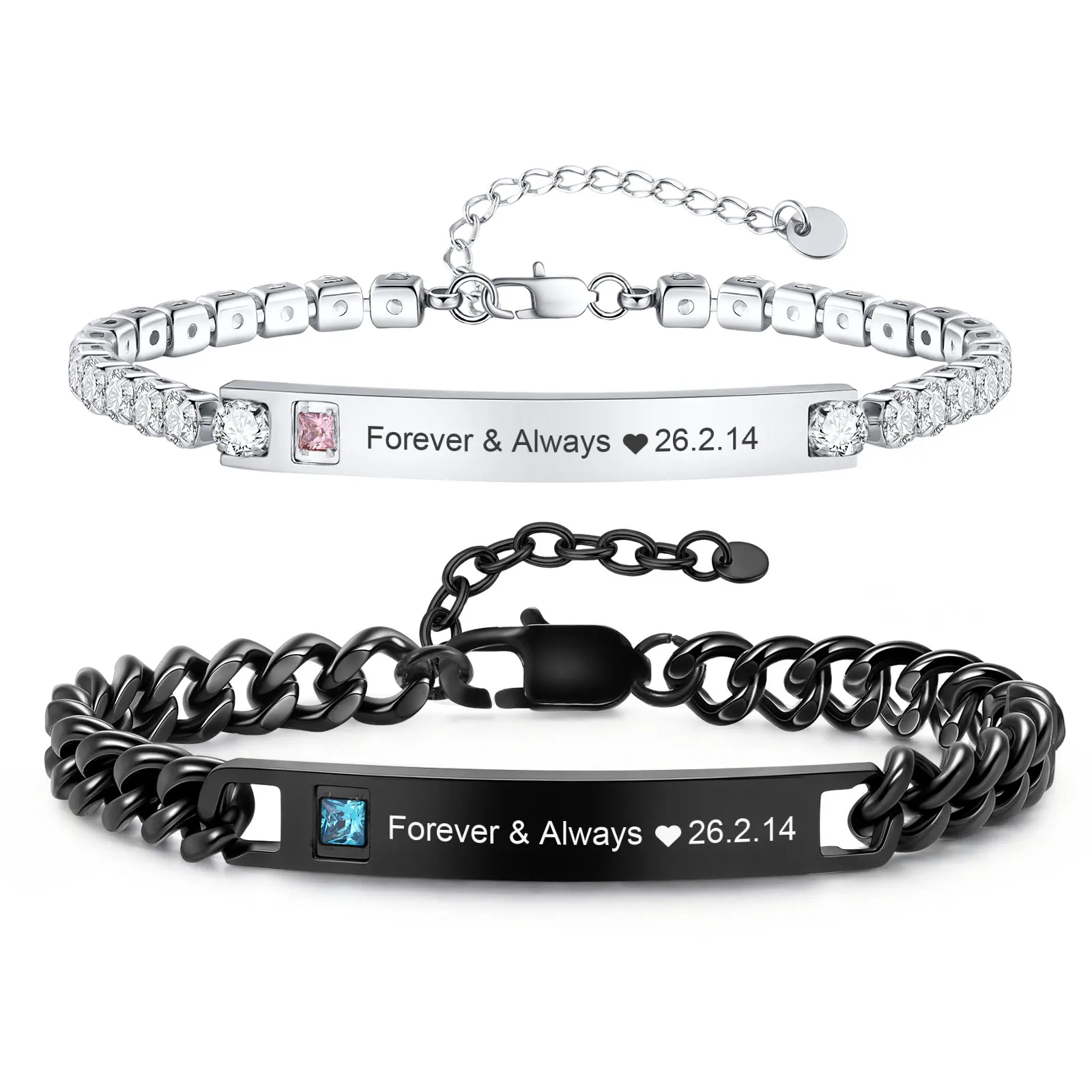 

Engrave Customized Text Name Zircon Chain Couples Bracelets Stainless Steel Personalized Jewelry for Lover Family Friend Gifts