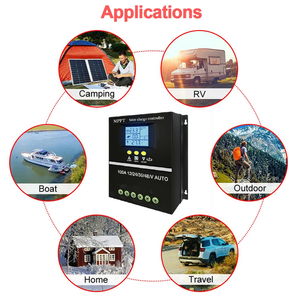 Imagem -06 - Ecgsolax-mppt Solar Charge Controller Bateria Auto Regulador de Carregamento com Dual Usb 100a 80a 60a 40a 12v 24v 36v 48v