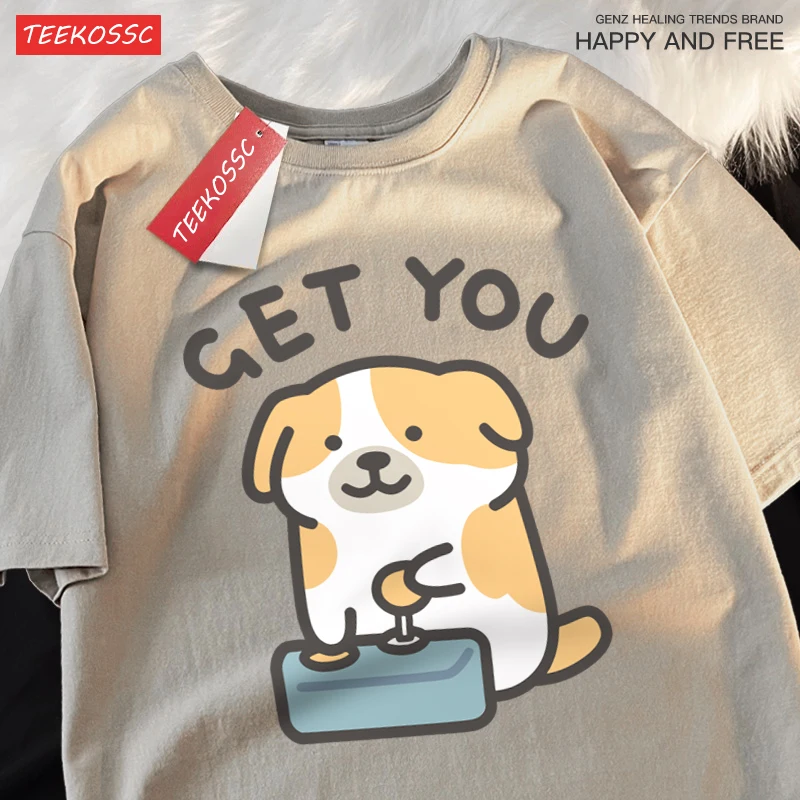 Cartoons Cotton Man'S T-Shirts Catching Baby Fun Dog Printing Tee Shirts Comfortable Soft O-Neck Loose Tees Female Clothes