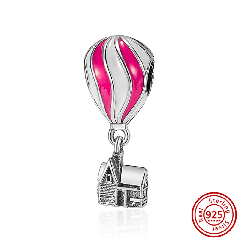 Colgante de plata 925 con forma de globo aerostático, abalorio con forma de casa, corazón y pata, compatible con pulsera Pandora Original, joyería