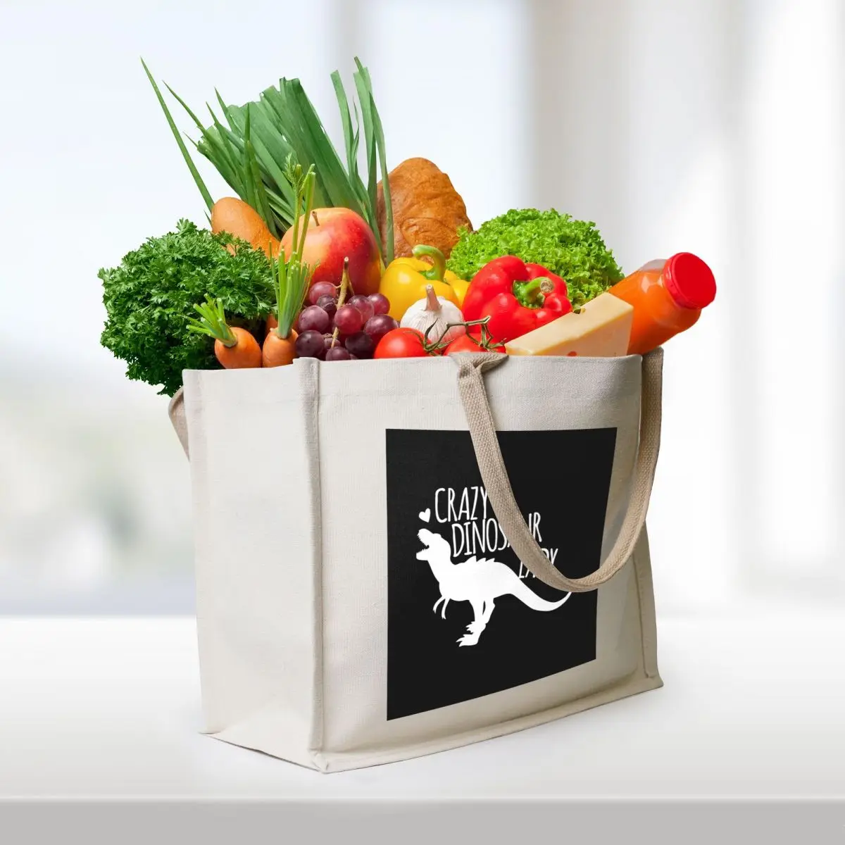 Crazy Dinosaur Lady (in white) Tote Bag Canvas bag cloth bag woman Handbags