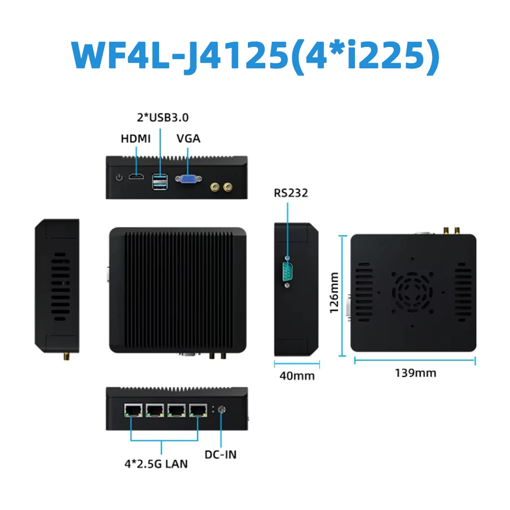 Fanless Firewall Soft Router Intel Celeron J4125 Quad Core 4GB 64GB Gateway 4 LAN I225 I226 2.5G N5095 Network Pfsense Mini Pc