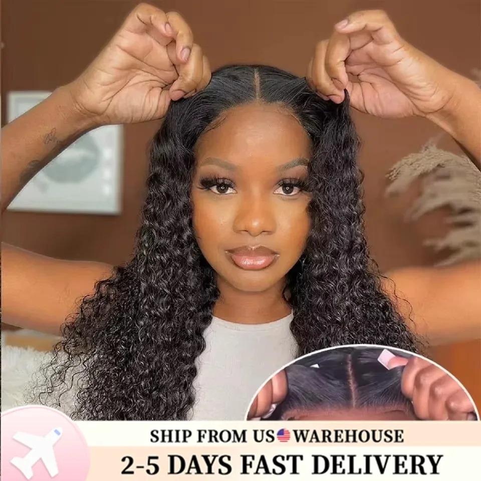 

5x5 Glueless Deep Wave Ready to Wear Lace Clousure Wig Human Hair Pre Plucked 6x4 Curly Brazilian Transparent Lace Frontal Wigs