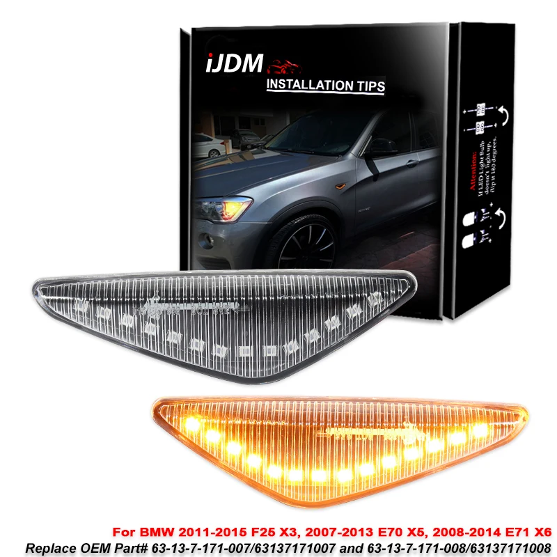 

﻿ iJDM Sequential Flash Amber LED Front Fender Side Marker Light Assembly For BMW X5 E70 X6 E71 E72 X3 F25 Turn Signal Lights