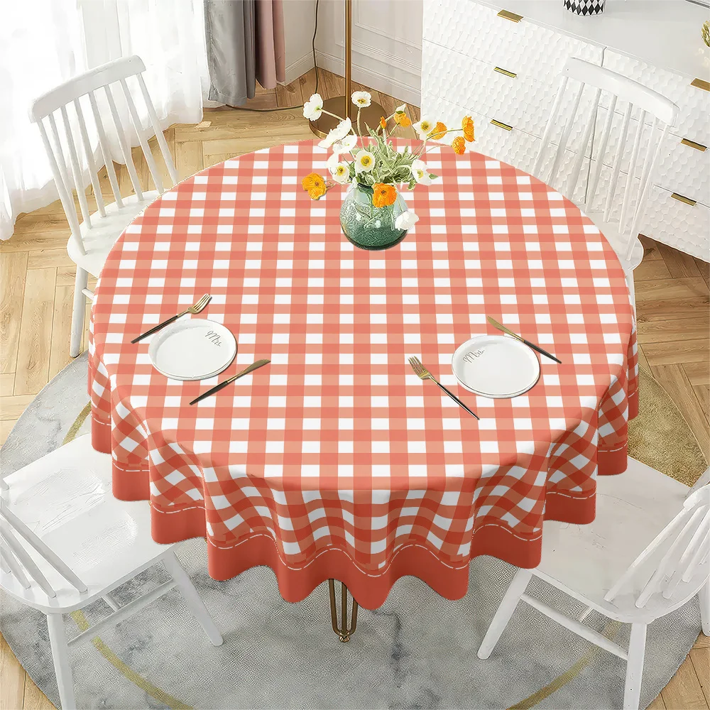 One warm orange and white checkered round tablecloth, suitable for home use and daily eventszyc