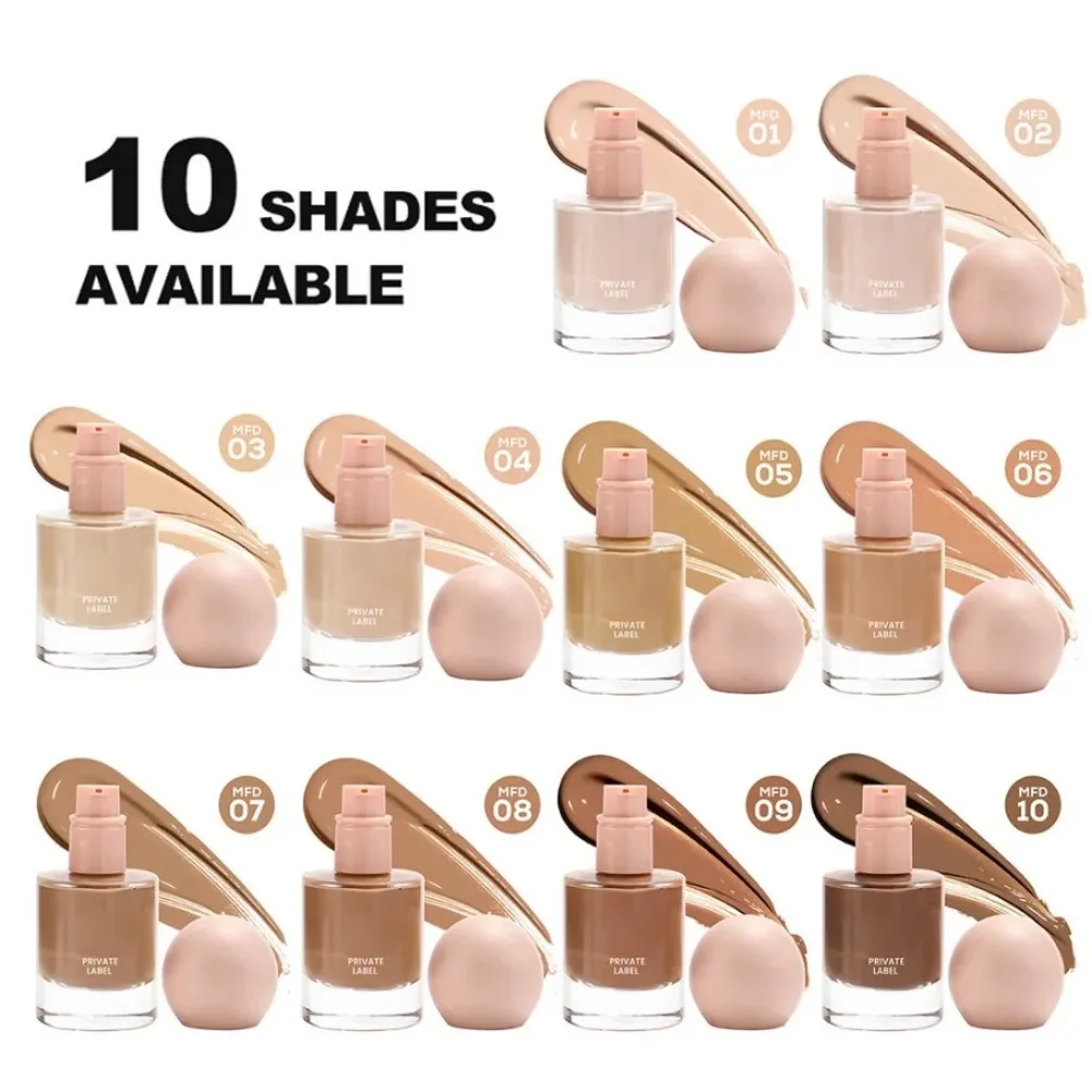 Vegan 30ml Foundation for Dry Oily Skin Custom Logo Private Label Makeup Wholesale Round Bottle Liquid Base