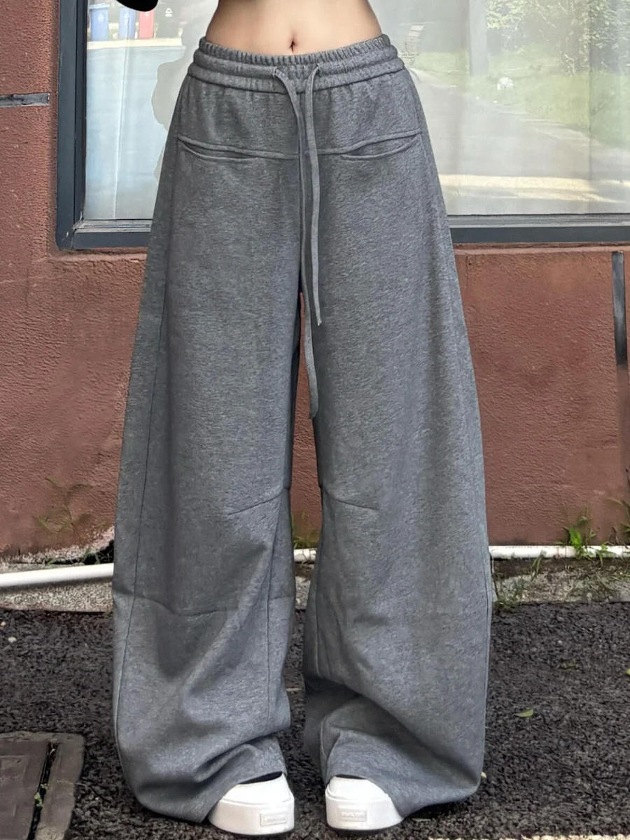 

Американские ретро-спортивные брюки унисекс с широкими штанинами, свободного кроя, в уличном стиле, с эффектом драпировки, для повседневной носки