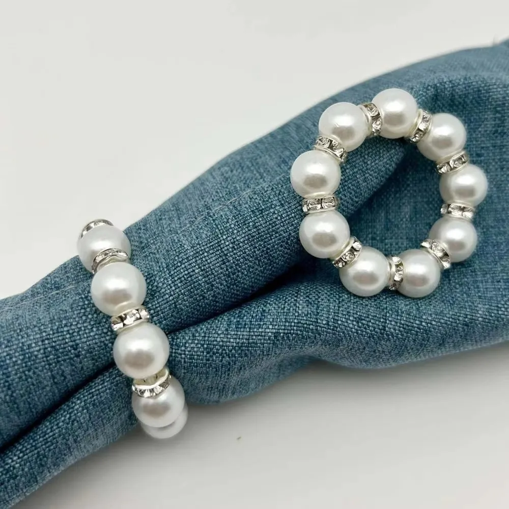 Luxury Beaded Texture Napkin Rings Gold Holder Pearl Ring Napkins Holder Elastic Elegant Napkin Ring Holder Dinner Banquet