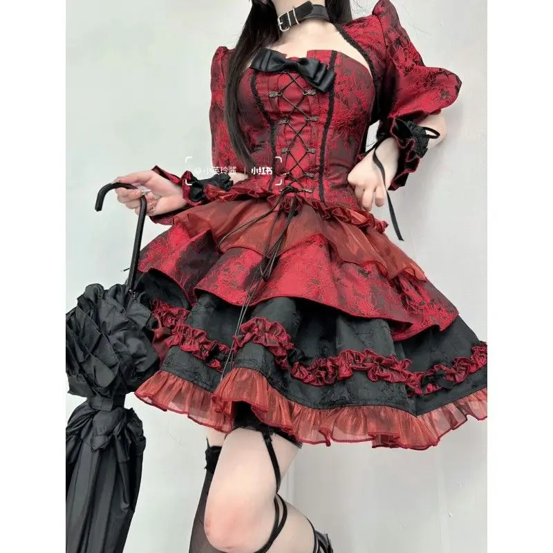 

Gothic Japanese Lolita women 3 Piece sets Harajuku Punk Plaid mini Skirt Girl High Waist Plaided Y2K korean Fashion Streetwear