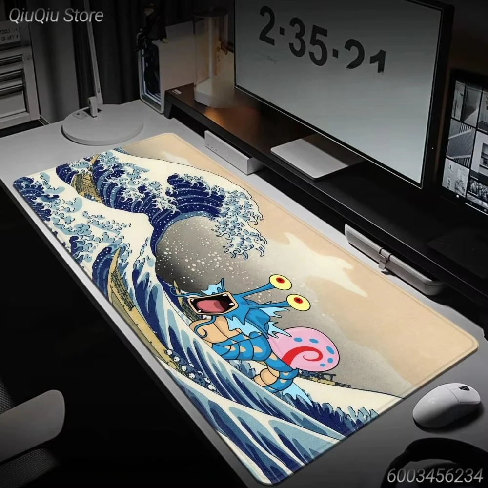 1PC The Great Wave x Anime Snail Print Large Lock Edge Non-Slip Rubber Desk Mat for Gaming Office