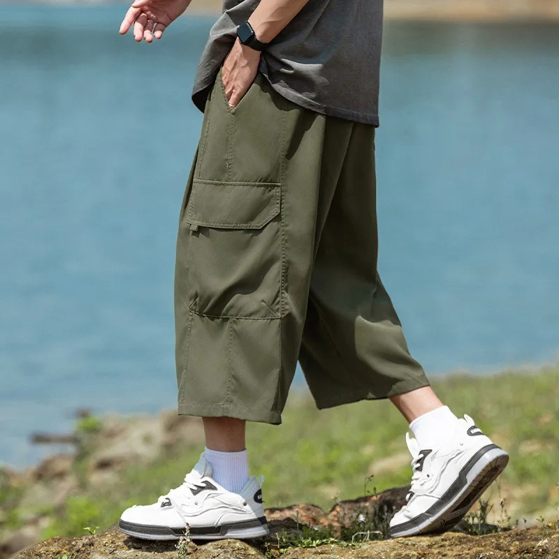 

Быстросохнущие мужские модные толстые брюки плюс толстые укороченные брюки 7, повседневные прямые средние брюки, большие брюки