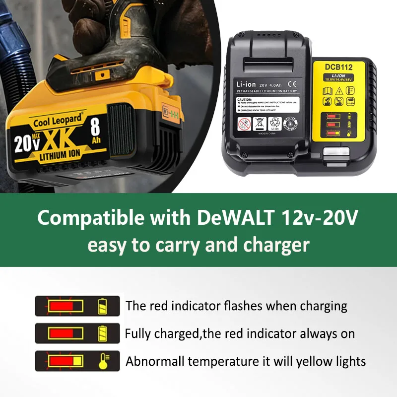 Cargador de batería de litio DCB112 para Dewalt, 12V, 14,4 V, 18V, 20V, DCB206, DCB205, DCB204, DCB203, DCB120,DCB107, DCB115, DCB105