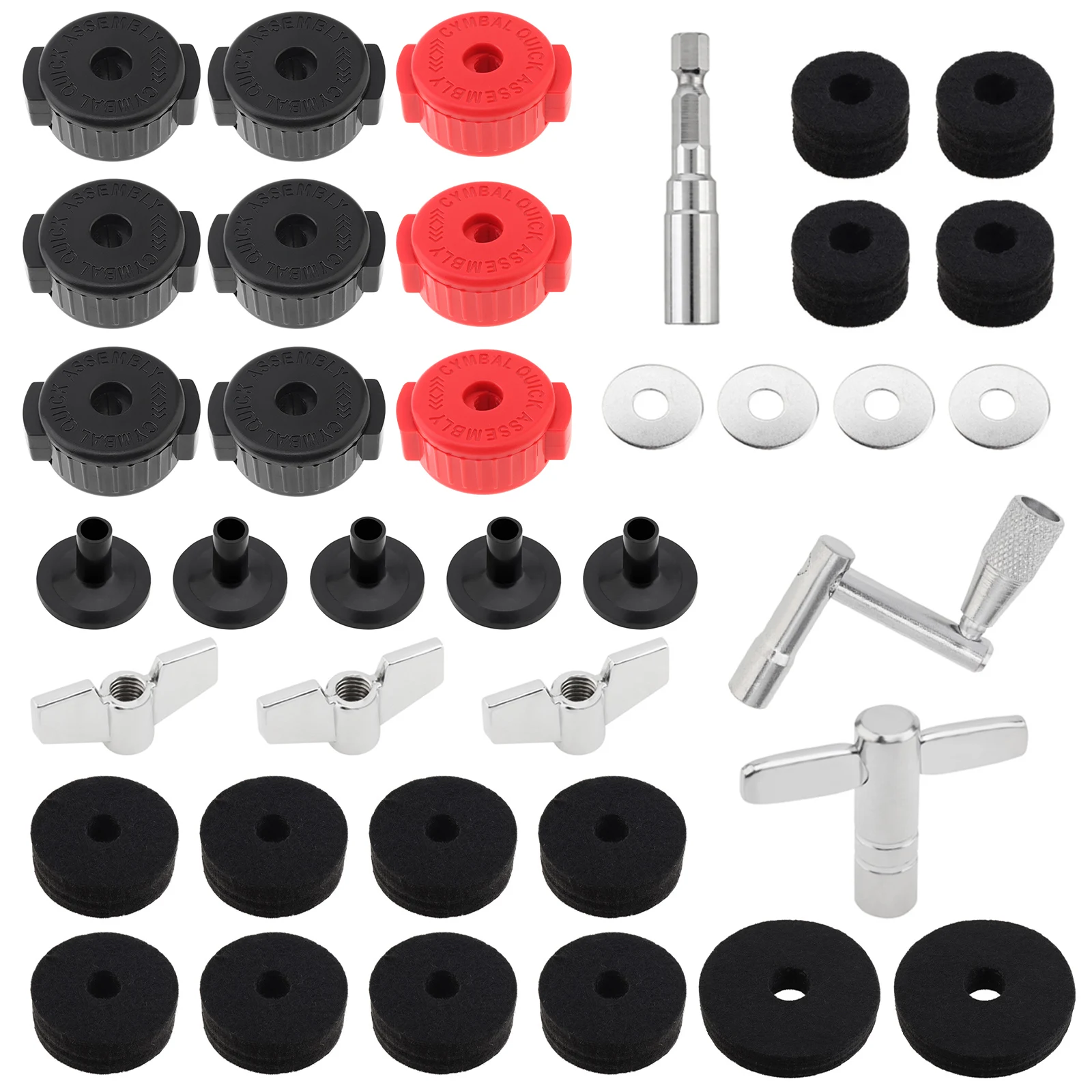 38pcs Complete Cymbal Replacement Kit for Drum Set Hardware with Cymbal Felts, Clutch Felts, Wing Nuts,Washers,Sleeves Nuts etc