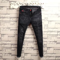 Pantalones vaqueros informales para hombre, Jeans elásticos ajustados de Color sólido, largos, moda de otoño e invierno, 2022