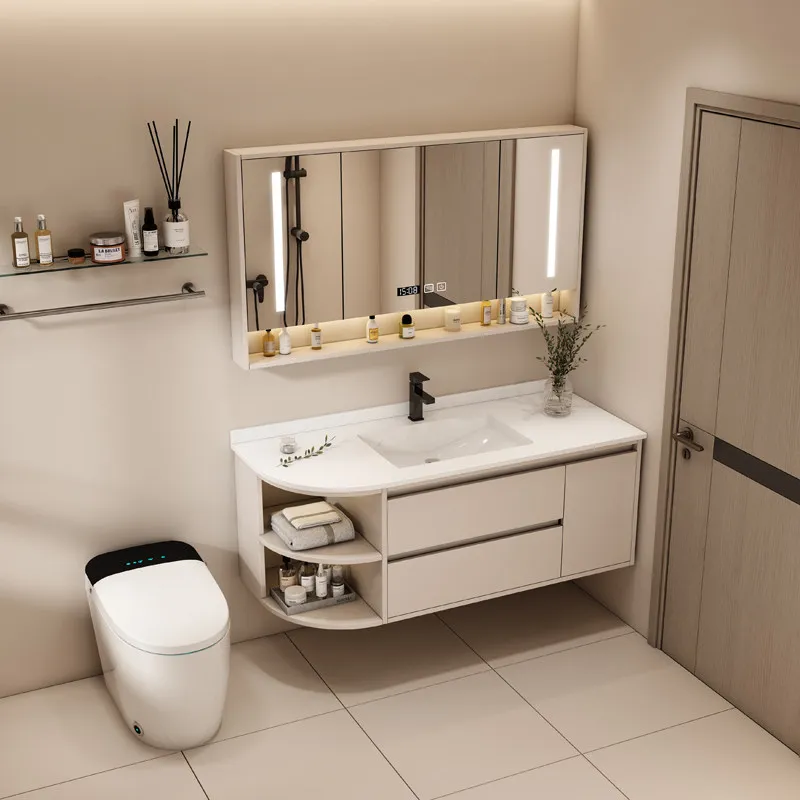 

Modern Luxury Bathroom Cabinet Organizer Storage Mirror Toilet Display Drawers Cupboard Partitions Gabinete Trendy Furniture