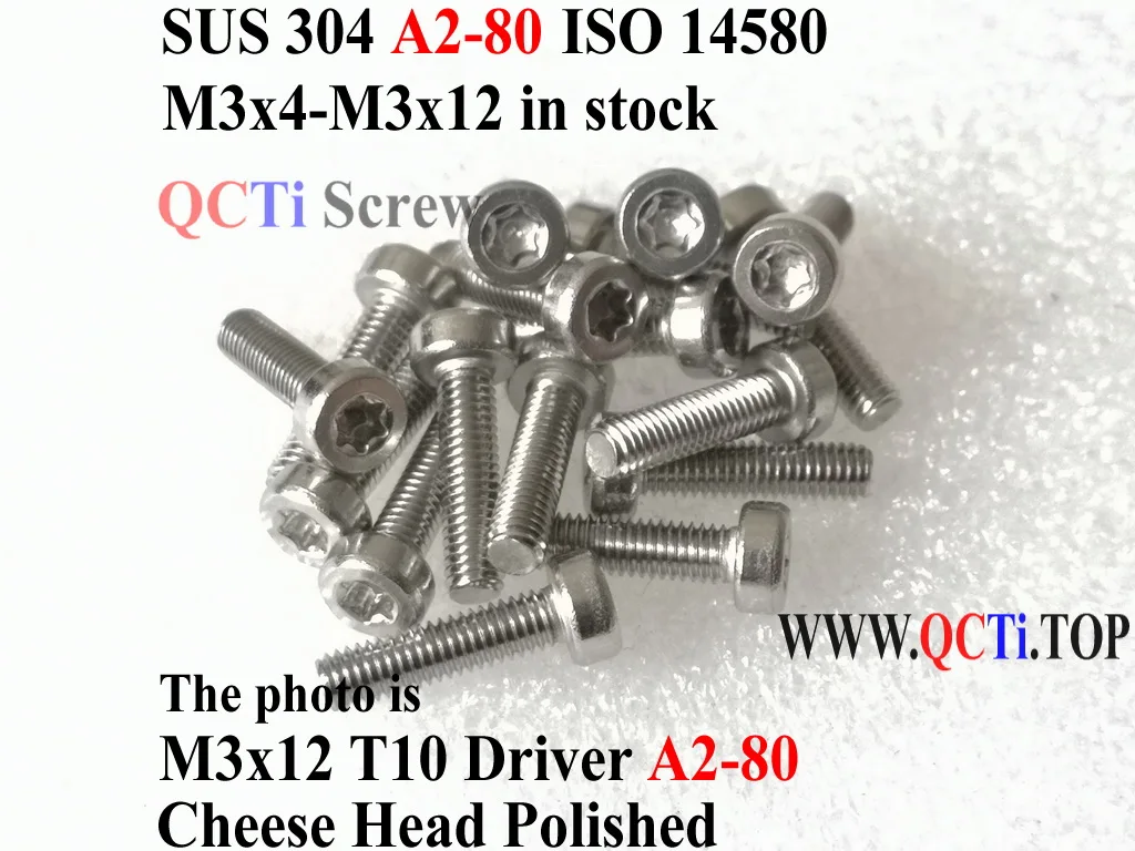 ISO 14580 stainless steel M3 screws M3x6 M3x8 M3x10 M3x12 T10 Driver Cheese Head A2-80 Polished 50 pcs