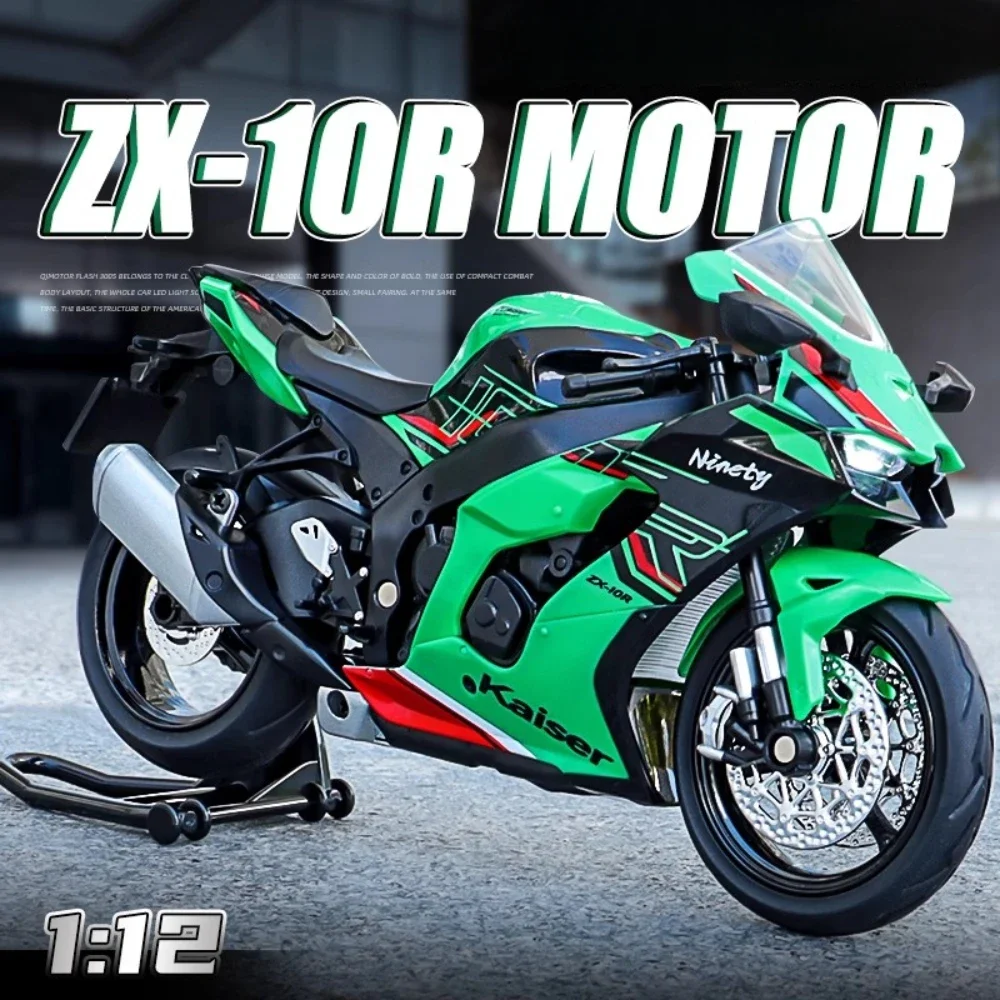 체중계 1:12 가와사키 ZX-10R 오토바이 장난감 모델, 합금 미니어처 라이트 사운드 충격 흡수 레이싱 모터 모델 컬렉션 선물