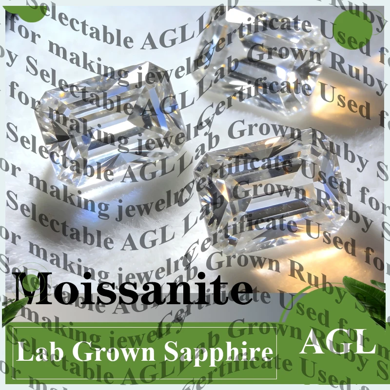 

Emerald Cut Moissanite Stone VVS1 Rainbow Green Color Certificate Artificial Gemstone DIY Jewelry