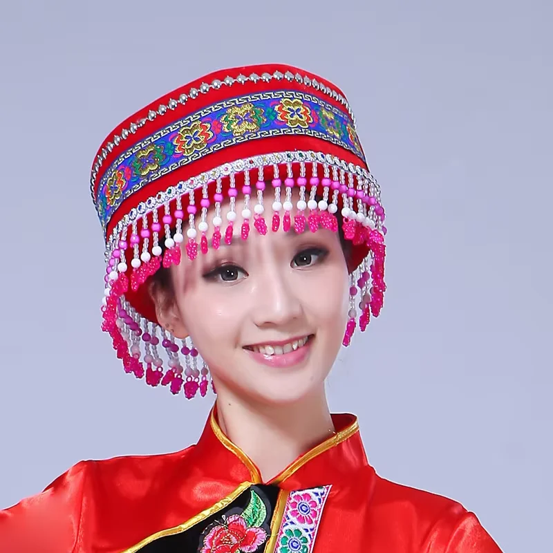 中国ミャオ族帽子女性のためのモンダンス頭飾りヘアアクセサリー伝統的な中国のかぶとキャップステージパフォーマンスヘッドギア