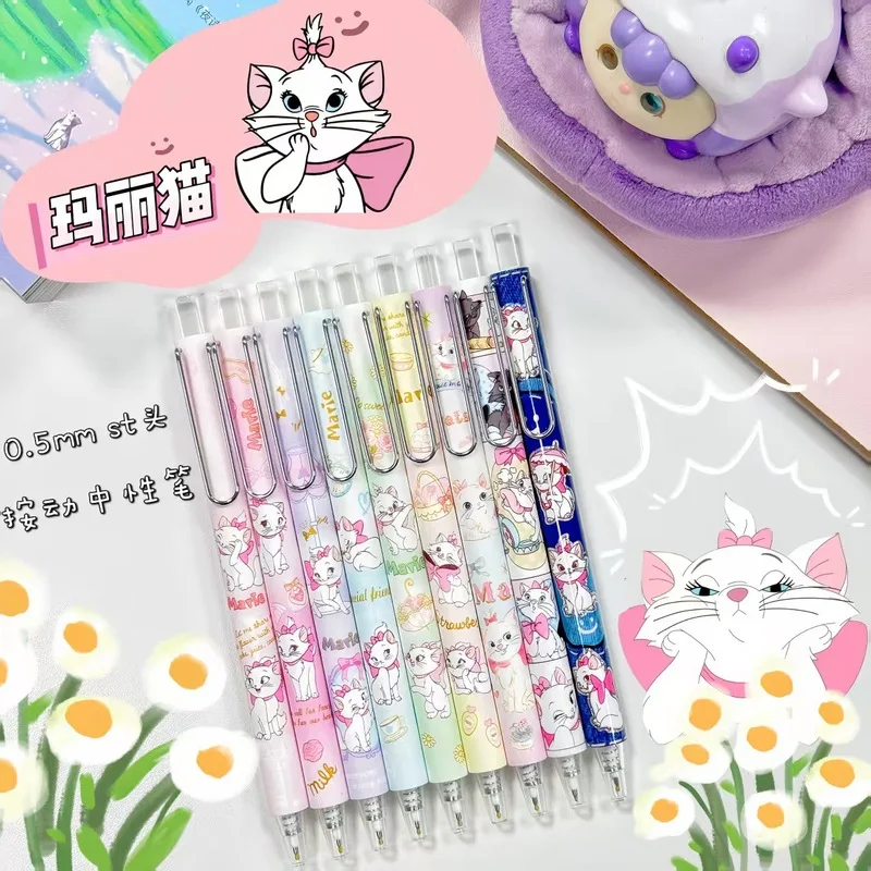 6/24 قطعة ديزني ماري القط قلم محايد اللون لطيف مركز منخفض الجاذبية الكتابة السلس 0.5 الأسود الصحافة القلم القرطاسية هدية #5
