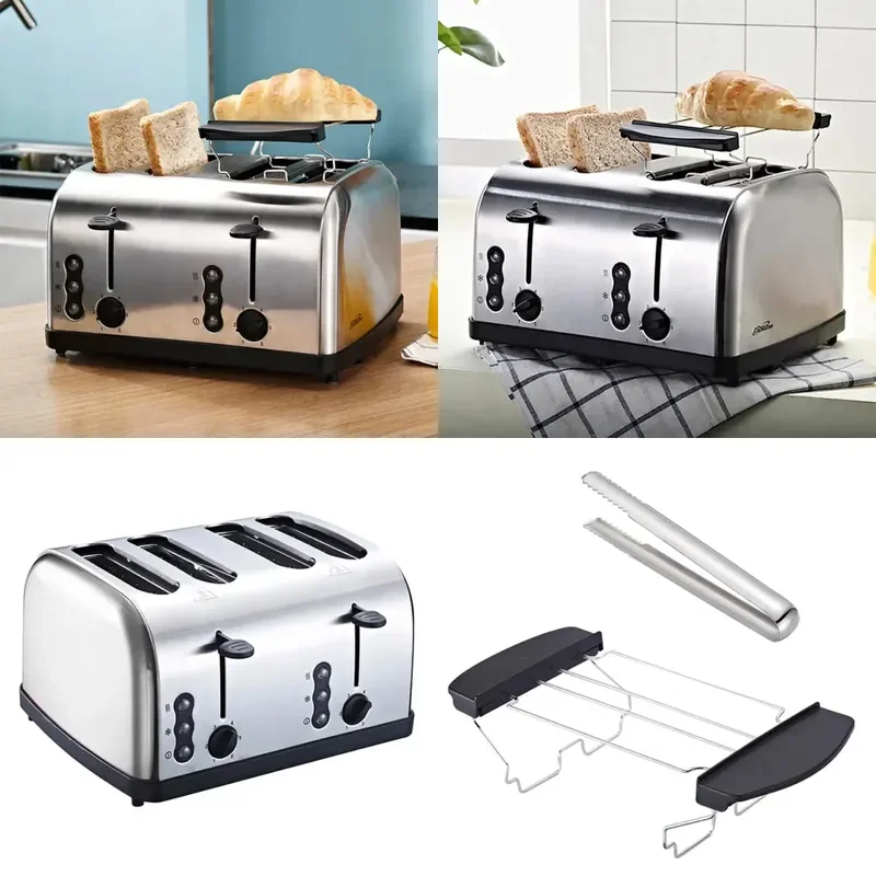 for 4 Slice Electric Toaster and Grill Bread Toaster Home Large Professional Pop up Toaster Kitchen Appliance Breakfast